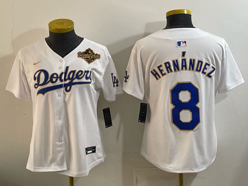 Youth 2026 Los Angeles Dodgers #8 Hernandez White Gold Game Nike MLB Jersey style 010->youth mlb jersey->Youth Jersey